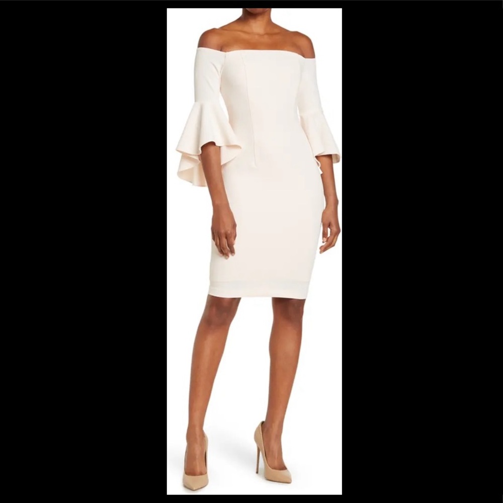 Calvin Klein off the shoulder bell sleeve dress in blossom